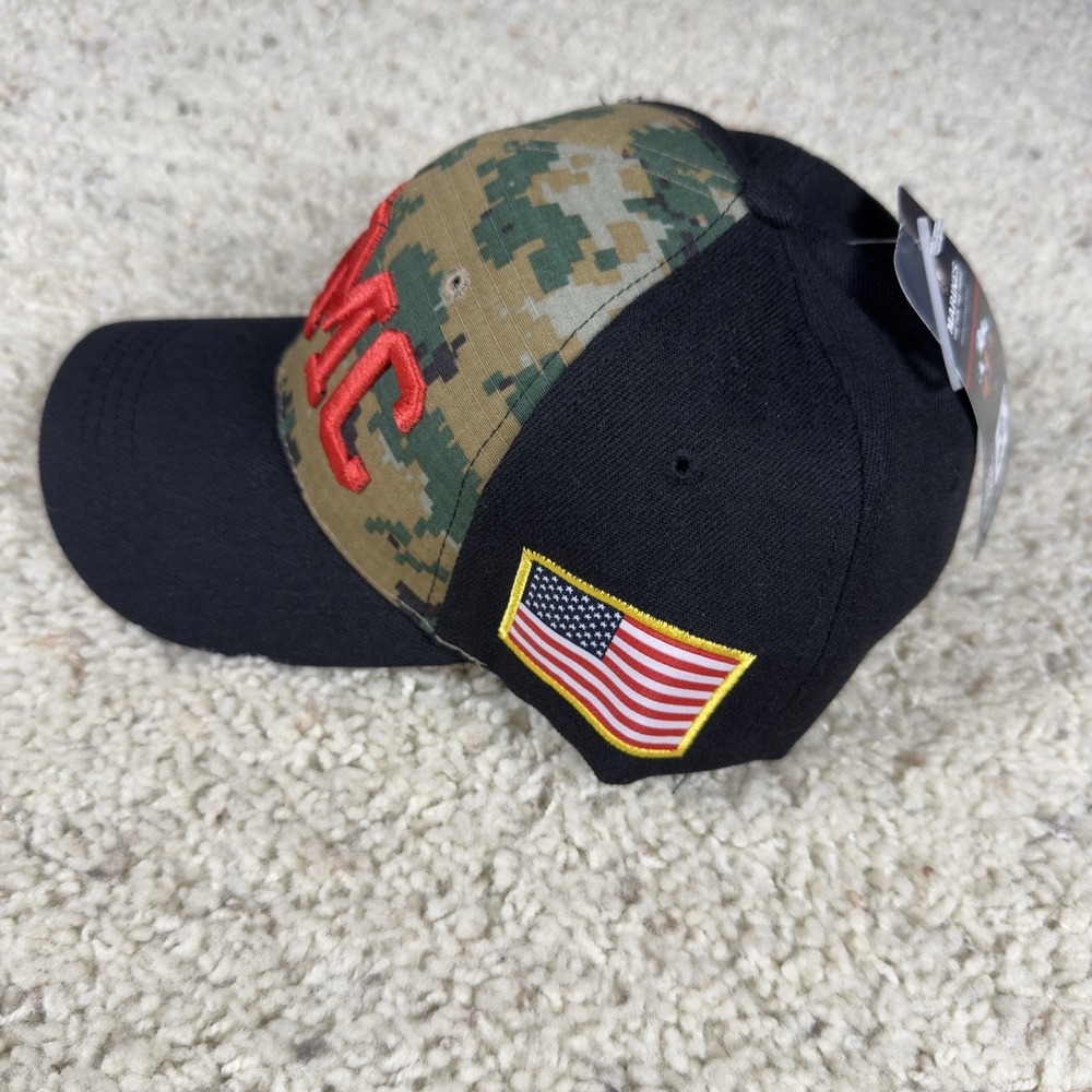 NWT USMC Marines Hat Cap Adjustable USA Embroidered Green Tan Camo Black Red - Picture 2 of 5